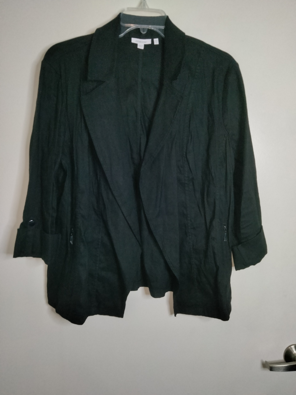Chico's -Sz 3.5/XL/18- Black Stretch Open-Front Roll Tab Sleeves Blazer Jacket